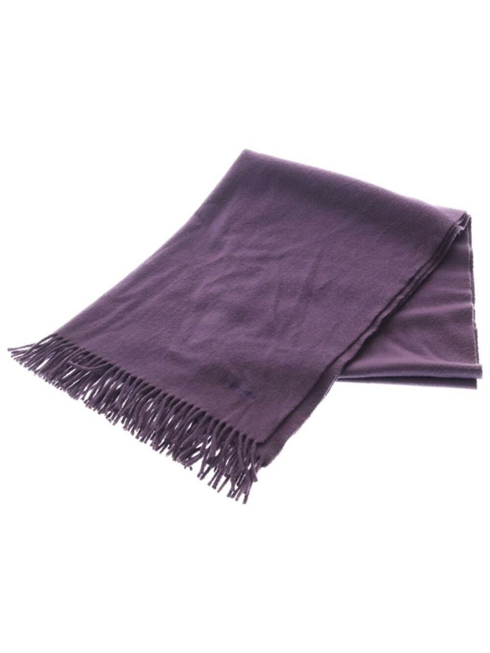 Hermes Logo Embroidery Cashmere Fringe Scarf Purple